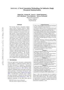 Artemis: A Novel Annotation Methodology for Indicative Single Document
  Summarization