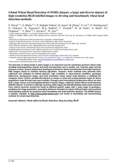 Global Wheat Head Detection (GWHD) dataset: a large and diverse dataset
  of high resolution RGB labelled images to develop and benchmark wheat head
  detection methods