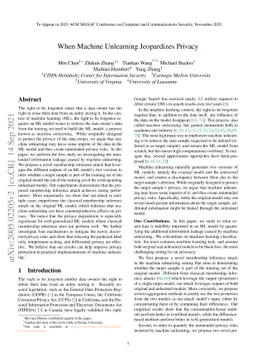 When Machine Unlearning Jeopardizes Privacy