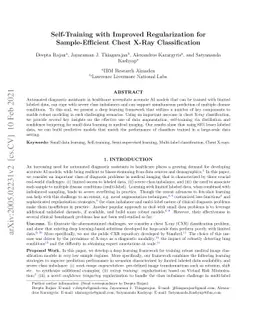 Self-Training with Improved Regularization for Sample-Efficient Chest
  X-Ray Classification