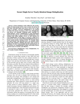 Secure Single-Server Nearly-Identical Image Deduplication