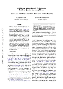 MultiReQA: A Cross-Domain Evaluation for Retrieval Question Answering
  Models
