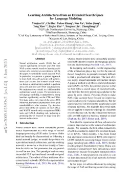 Learning Architectures from an Extended Search Space for Language
  Modeling