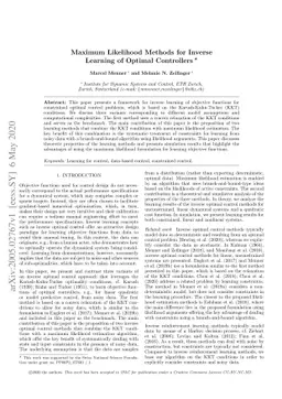 Maximum Likelihood Methods for Inverse Learning of Optimal Controllers