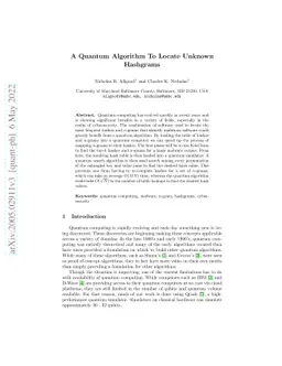 A Quantum Algorithm To Locate Unknown Hashgrams