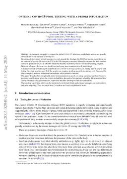 Optimal Covid-19 Pool Testing with a priori Information