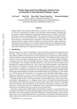 Weakly-Supervised Neural Response Selection from an Ensemble of
  Task-Specialised Dialogue Agents