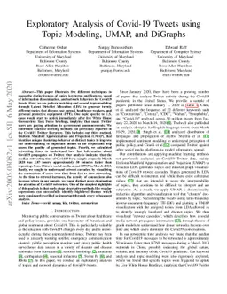 Exploratory Analysis of Covid-19 Tweets using Topic Modeling, UMAP, and
  DiGraphs