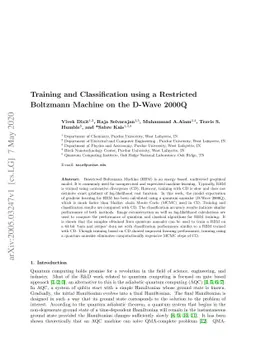 Training and Classification using a Restricted Boltzmann Machine on the
  D-Wave 2000Q