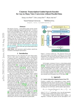 Cotatron: Transcription-Guided Speech Encoder for Any-to-Many Voice
  Conversion without Parallel Data