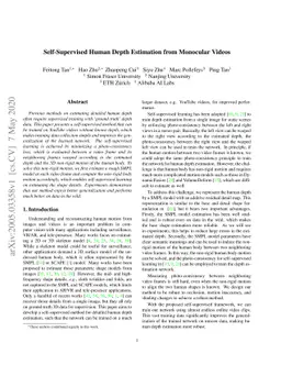 Self-Supervised Human Depth Estimation from Monocular Videos