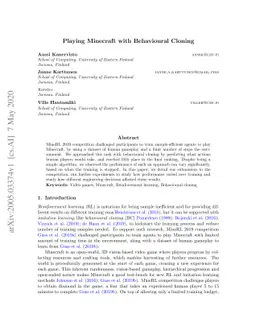 Playing Minecraft with Behavioural Cloning