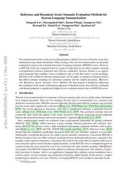 Reference and Document Aware Semantic Evaluation Methods for Korean
  Language Summarization