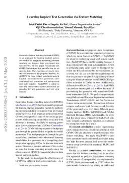 Learning Implicit Text Generation via Feature Matching