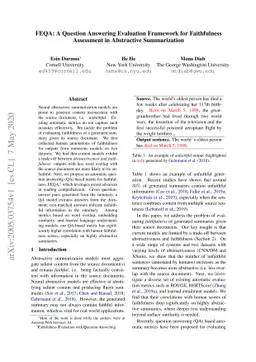 FEQA: A Question Answering Evaluation Framework for Faithfulness
  Assessment in Abstractive Summarization