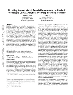 Modeling Human Visual Search Performance on Realistic Webpages Using
  Analytical and Deep Learning Methods