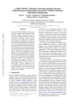 CAiRE-COVID: A Question Answering and Query-focused Multi-Document
  Summarization System for COVID-19 Scholarly Information Management