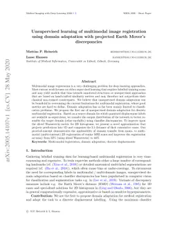 Unsupervised learning of multimodal image registration using domain
  adaptation with projected Earth Move's discrepancies
