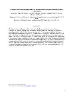 Overview: Computer vision and machine learning for microstructural
  characterization and analysis