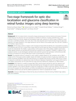 Two-stage framework for optic disc localization and glaucoma
  classification in retinal fundus images using deep learning