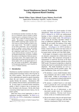 Neural Simultaneous Speech Translation Using Alignment-Based Chunking