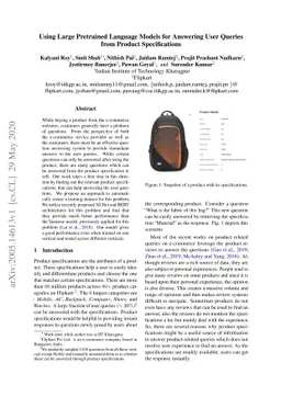 Using Large Pretrained Language Models for Answering User Queries from
  Product Specifications