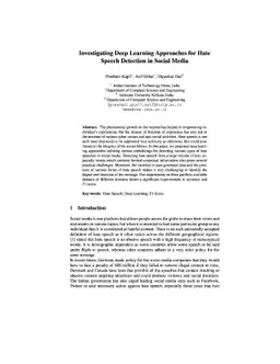 Investigating Deep Learning Approaches for Hate Speech Detection in
  Social Media