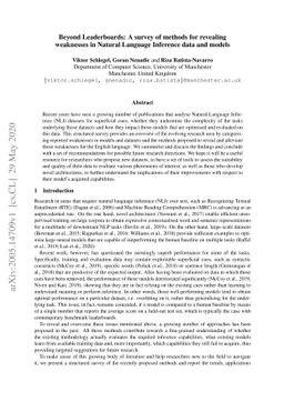 Beyond Leaderboards: A survey of methods for revealing weaknesses in
  Natural Language Inference data and models