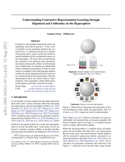 Understanding Contrastive Representation Learning through Alignment and
  Uniformity on the Hypersphere