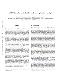 SWIFT: Super-fast and Robust Privacy-Preserving Machine Learning