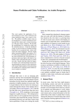 Stance Prediction and Claim Verification: An Arabic Perspective