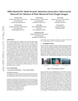 MBA-RainGAN: Multi-branch Attention Generative Adversarial Network for
  Mixture of Rain Removal from Single Images
