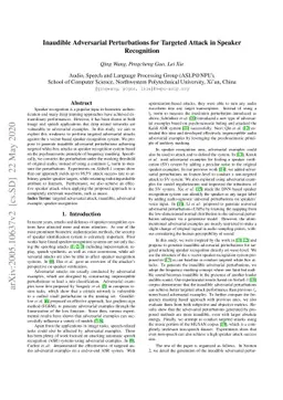 Inaudible Adversarial Perturbations for Targeted Attack in Speaker
  Recognition
