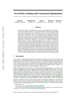 Novel Policy Seeking with Constrained Optimization