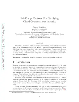 SafeComp: Protocol For Certifying Cloud Computations Integrity