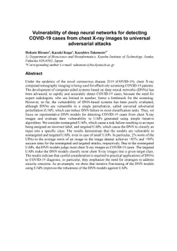 Vulnerability of deep neural networks for detecting COVID-19 cases from
  chest X-ray images to universal adversarial attacks