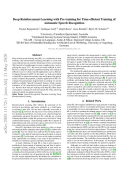 Deep Reinforcement Learning with Pre-training for Time-efficient
  Training of Automatic Speech Recognition