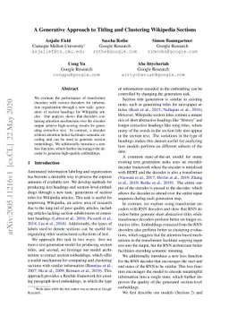 A Generative Approach to Titling and Clustering Wikipedia Sections