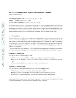 COVID-19 Contact Tracing: Eight Privacy Questions Explored