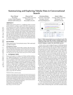 Summarizing and Exploring Tabular Data in Conversational Search