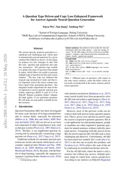 A Question Type Driven and Copy Loss Enhanced Frameworkfor
  Answer-Agnostic Neural Question Generation