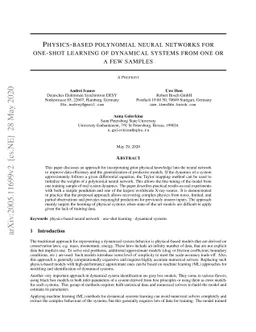 Physics-based polynomial neural networks for one-shot learning of
  dynamical systems from one or a few samples