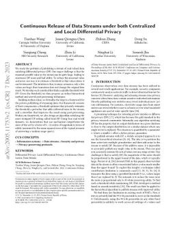 Continuous Release of Data Streams under both Centralized and Local
  Differential Privacy