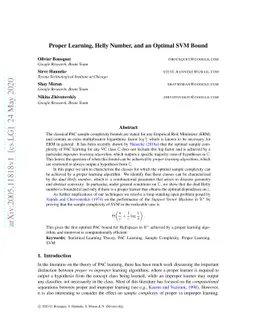 Proper Learning, Helly Number, and an Optimal SVM Bound