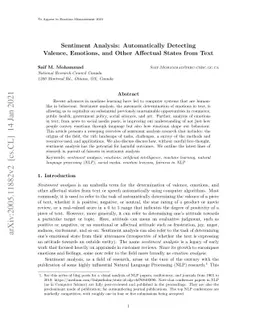 Sentiment Analysis: Automatically Detecting Valence, Emotions, and Other
  Affectual States from Text