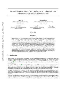 Multi-Margin based Decorrelation Learning for Heterogeneous Face
  Recognition