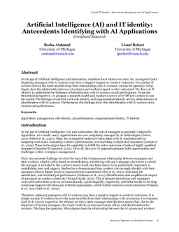 Artificial Intelligence (AI) and IT identity: Antecedents Identifying
  with AI Applications