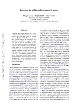 Demoting Racial Bias in Hate Speech Detection