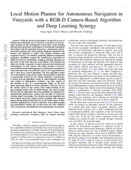 Local Motion Planner for Autonomous Navigation in Vineyards with a RGB-D
  Camera-Based Algorithm and Deep Learning Synergy