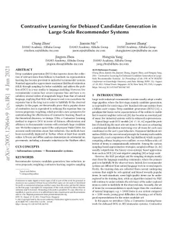Contrastive Learning for Debiased Candidate Generation in Large-Scale
  Recommender Systems